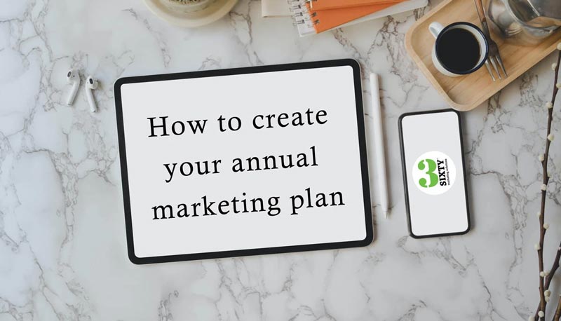 small whiteboard with words "How to create your annual marketing plan